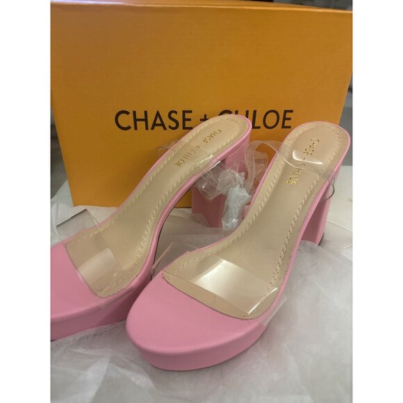 Chase + Chloe HELA-1 Pink Block Heel Sandals Size 9 Chunky Clear Strap Box - Picture 2 of 9